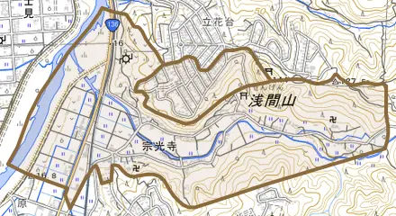 宗光寺とその周辺の地図。町の範囲を重ねている