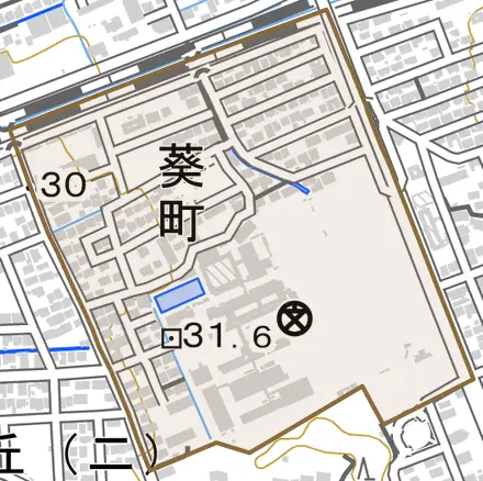 葵町とその周辺の地図。町の範囲を重ねている