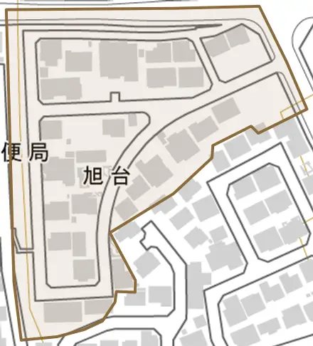 旭台とその周辺の地図。町の範囲を重ねている