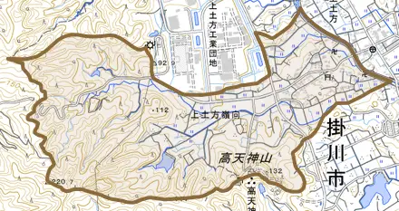 上土方嶺向とその周辺の地図。町の範囲を重ねている