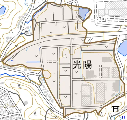 光陽とその周辺の地図。町の範囲を重ねている