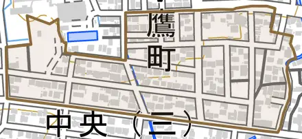 小鷹町とその周辺の地図。町の範囲を重ねている