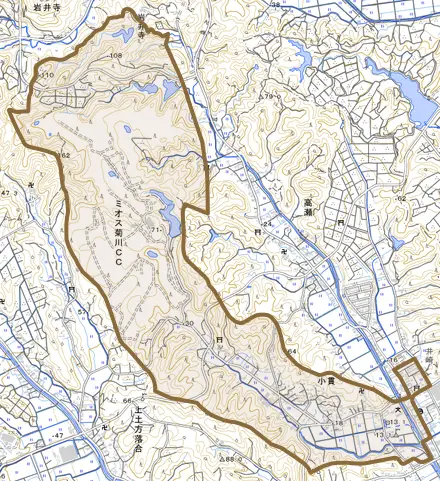 小貫とその周辺の地図。町の範囲を重ねている