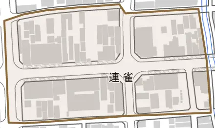 連雀とその周辺の地図。町の範囲を重ねている