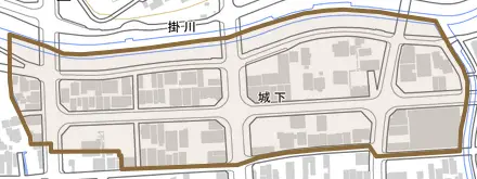 城下とその周辺の地図。町の範囲を重ねている