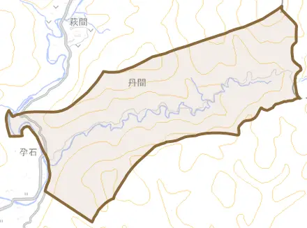 丹間とその周辺の地図。町の範囲を重ねている
