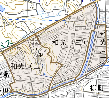 和光とその周辺の地図。町の範囲を重ねている