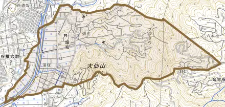 畑毛とその周辺の地図。町の範囲を重ねている