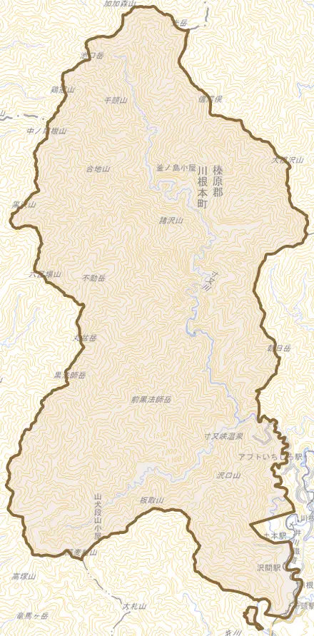 千頭とその周辺の地図。町の範囲を重ねている