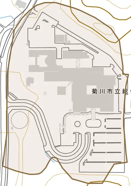 東横地とその周辺の地図。町の範囲を重ねている