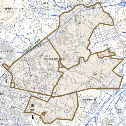 岡崎とその周辺の地図。町の範囲を重ねている