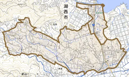 太田とその周辺の地図。町の範囲を重ねている