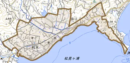 利木とその周辺の地図。町の範囲を重ねている