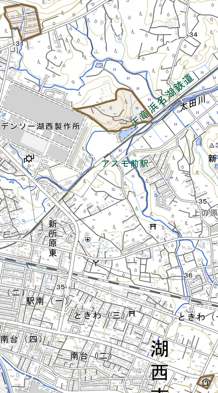 新所・岡崎・梅田入会地とその周辺の地図。町の範囲を重ねている