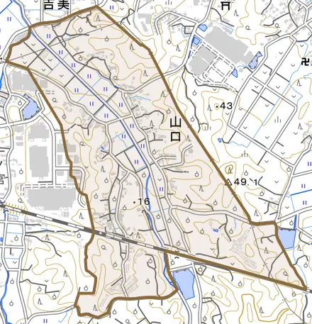山口とその周辺の地図。町の範囲を重ねている