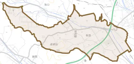 坂部とその周辺の地図。町の範囲を重ねている