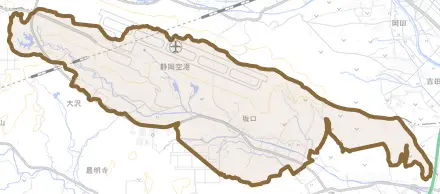 坂口とその周辺の地図。町の範囲を重ねている