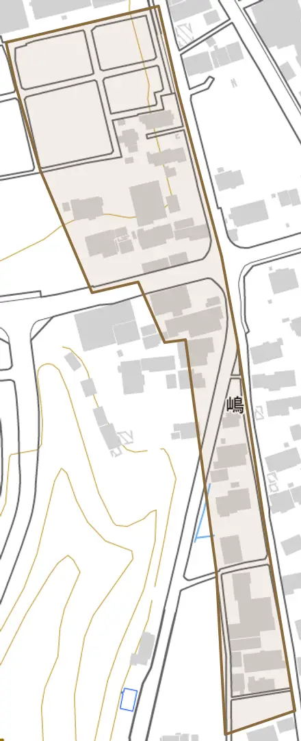 嶋とその周辺の地図。町の範囲を重ねている
