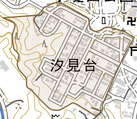 汐見台とその周辺の地図。町の範囲を重ねている