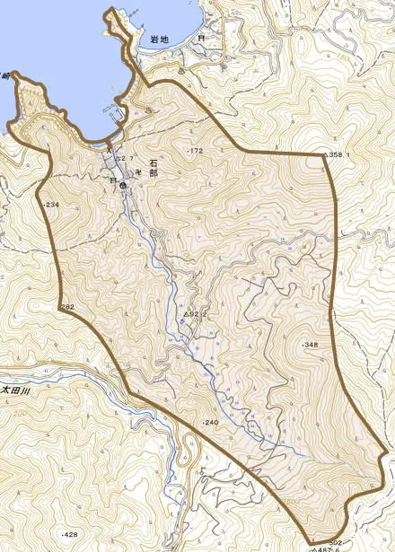 石部とその周辺の地図。町の範囲を重ねている