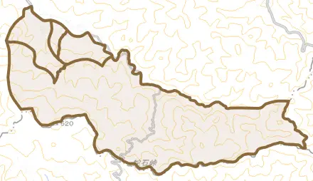 岩科南側とその周辺の地図。町の範囲を重ねている