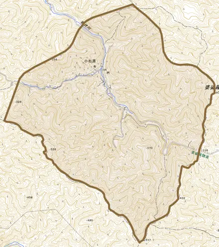 小杉原とその周辺の地図。町の範囲を重ねている