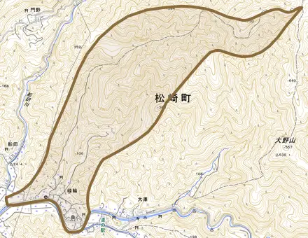 峰輪とその周辺の地図。町の範囲を重ねている