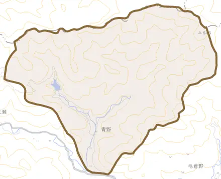 青野とその周辺の地図。町の範囲を重ねている