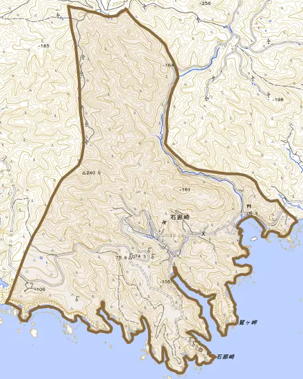 石廊崎とその周辺の地図。町の範囲を重ねている