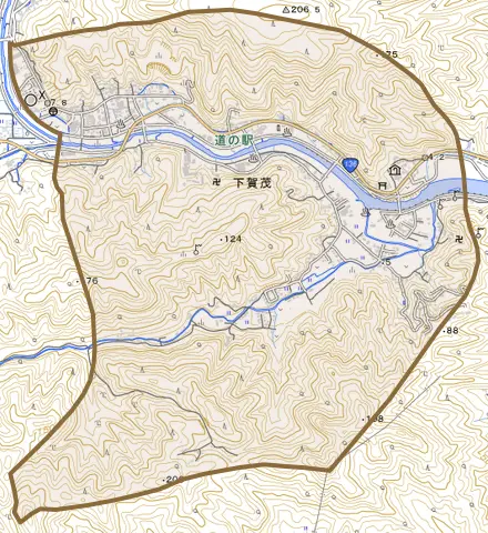 下賀茂とその周辺の地図。町の範囲を重ねている