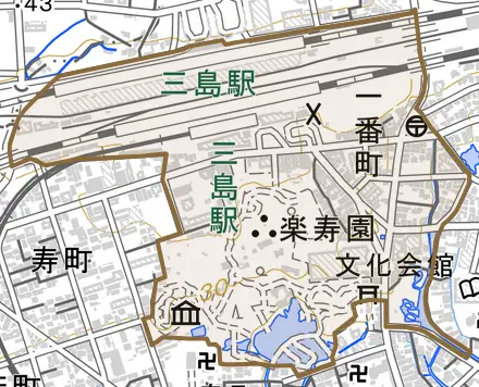 一番町とその周辺の地図。町の範囲を重ねている