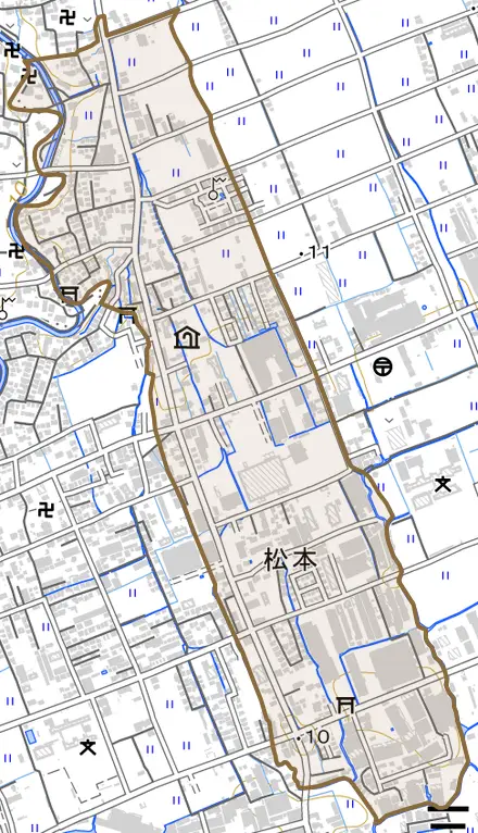 松本とその周辺の地図。町の範囲を重ねている