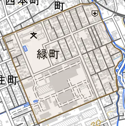 緑町とその周辺の地図。町の範囲を重ねている