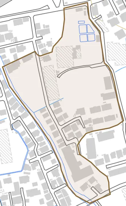 中（東藤代町）とその周辺の地図。町の範囲を重ねている