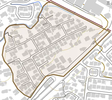 川原ケ谷（緑ケ丘）とその周辺の地図。町の範囲を重ねている