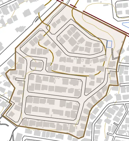 谷田(小山台)とその周辺の地図。町の範囲を重ねている