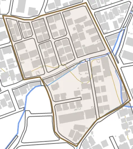 谷田(西富士見)とその周辺の地図。町の範囲を重ねている