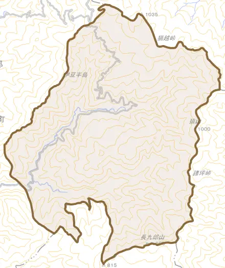 大沢里とその周辺の地図。町の範囲を重ねている