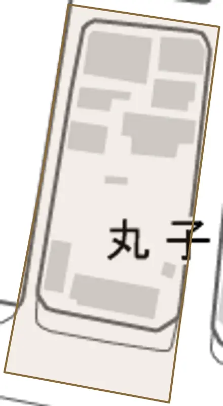 丸子町とその周辺の地図。町の範囲を重ねている