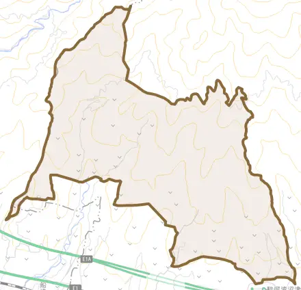 西野とその周辺の地図。町の範囲を重ねている