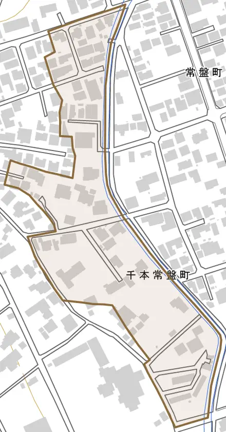 千本常盤町とその周辺の地図。町の範囲を重ねている