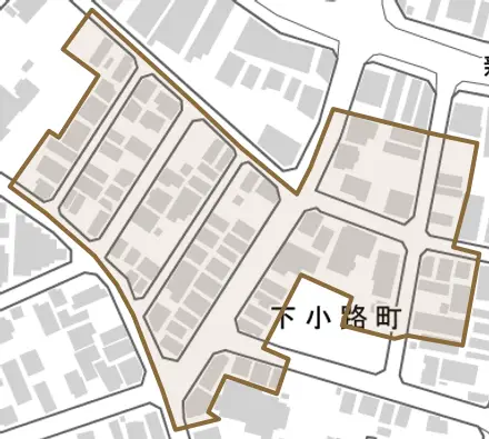 下小路町とその周辺の地図。町の範囲を重ねている