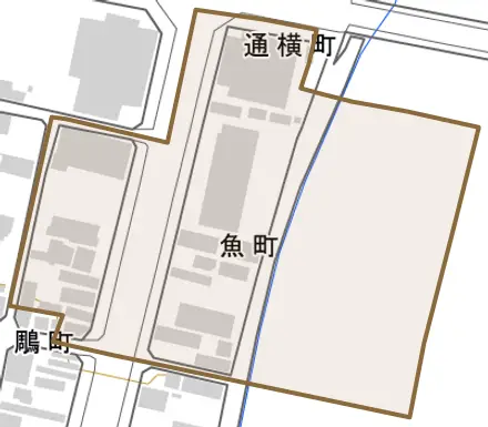 魚町とその周辺の地図。町の範囲を重ねている