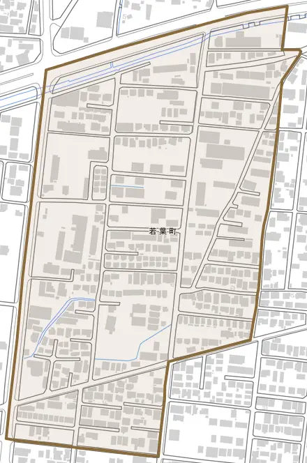 若葉町とその周辺の地図。町の範囲を重ねている