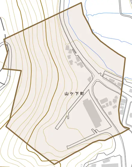 山ケ下町とその周辺の地図。町の範囲を重ねている