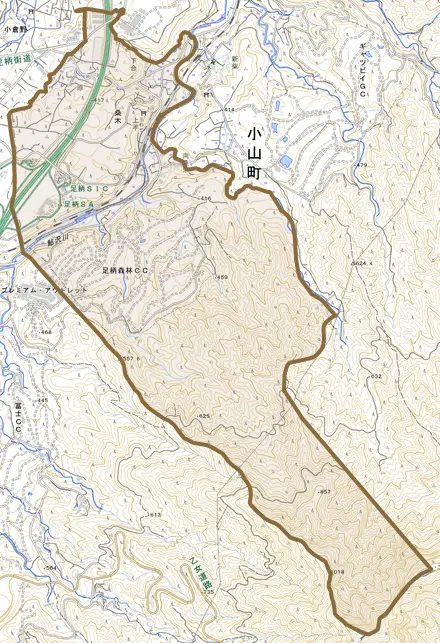 桑木とその周辺の地図。町の範囲を重ねている