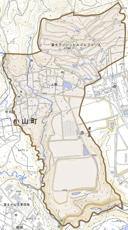 上野とその周辺の地図。町の範囲を重ねている