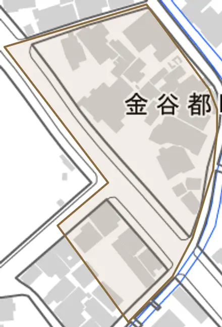 金谷都町とその周辺の地図。町の範囲を重ねている