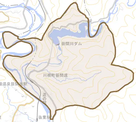 川根町笹間渡とその周辺の地図。町の範囲を重ねている