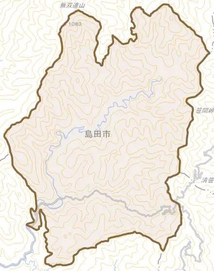 川根町笹間上とその周辺の地図。町の範囲を重ねている